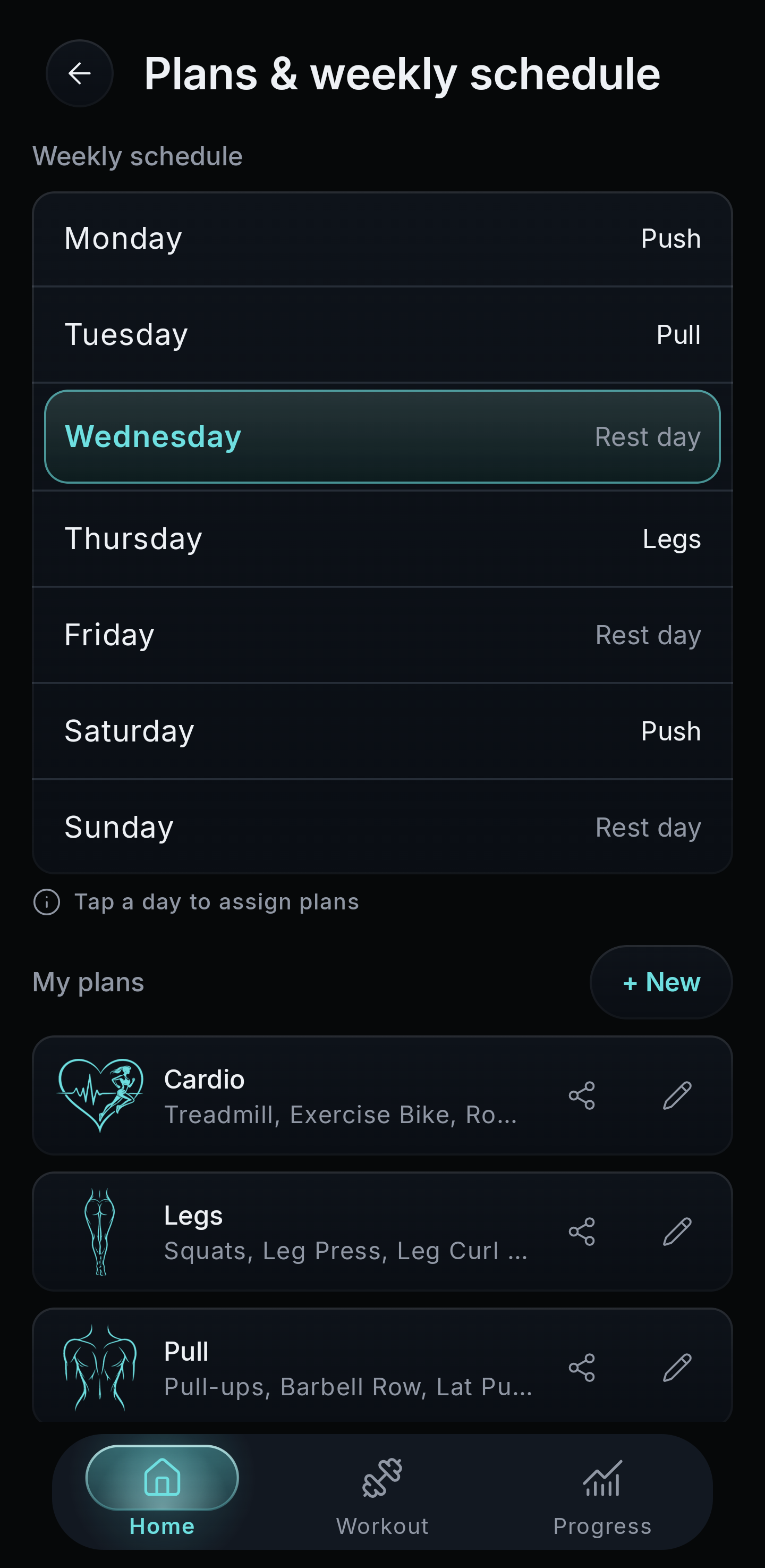 Weekly schedule with training plans